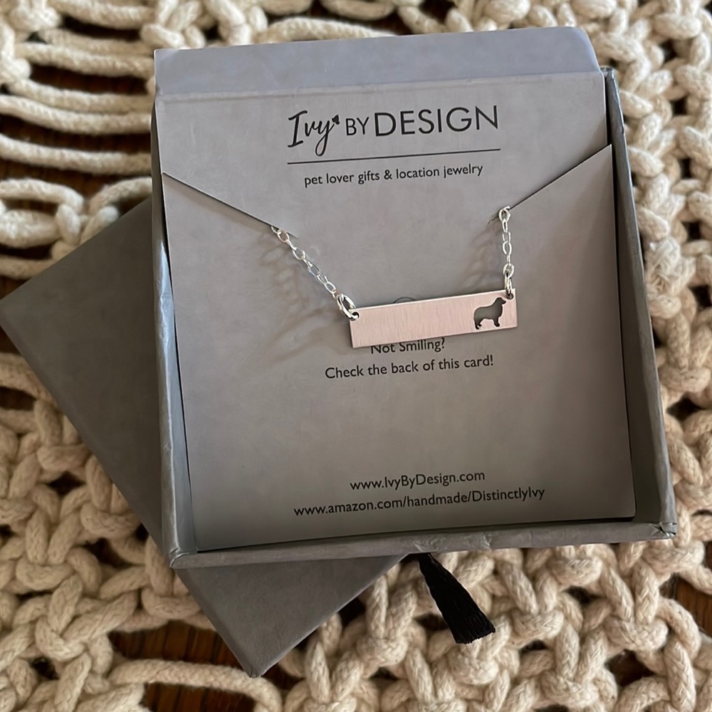 🐶NWT Sterling Silver Bar Necklace w/Australian Shepherd